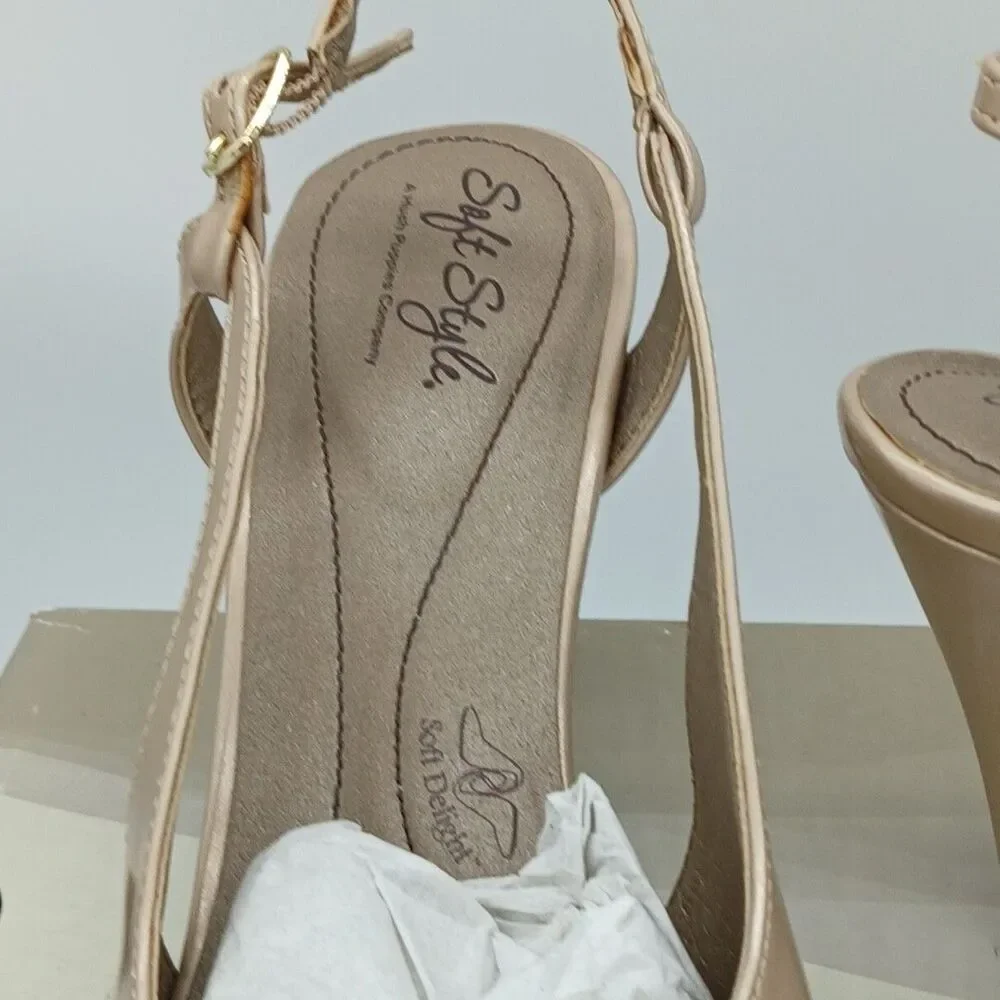 Soft Style By Hush Puppies Co. Catey Slingback Pumps Bone Pearl Patent 7.5M Read
